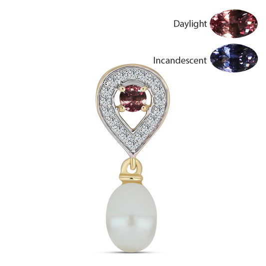 Colgante de Plata Bañada en Oro con Granate Multicolor de Tsivory y Perla blanca de agua dulce