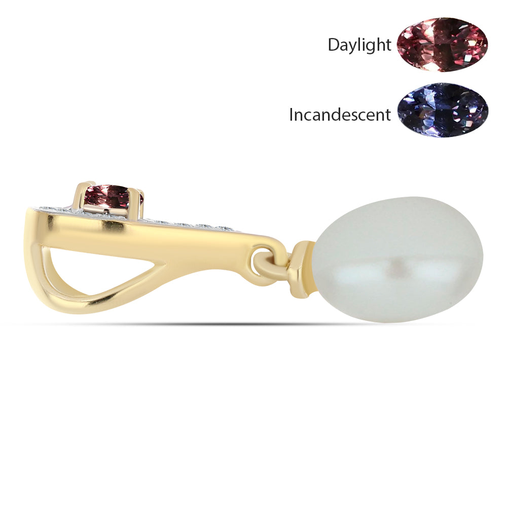 Colgante de Plata Bañada en Oro con Granate Multicolor de Tsivory y Perla blanca de agua dulce 2 