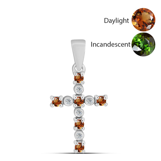 Cruz Colgante de Plata con Zultanita de Anatolia certificado y cultivado en laboratorio y Topacio Blanco