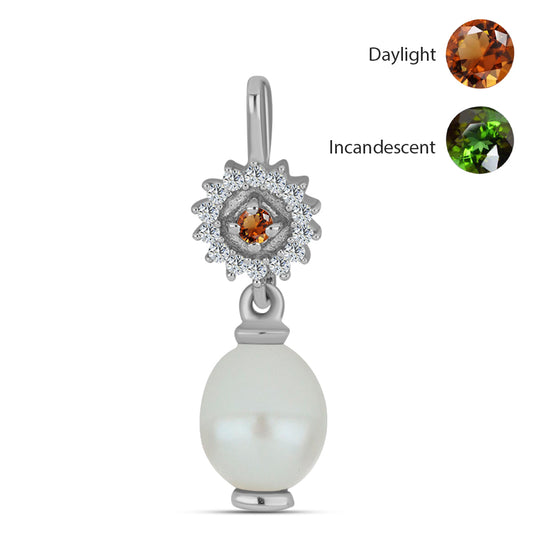 Colgante de Plata con Zultanita de Anatolia certificado y cultivado en laboratorio y Perla de Agua Dulce