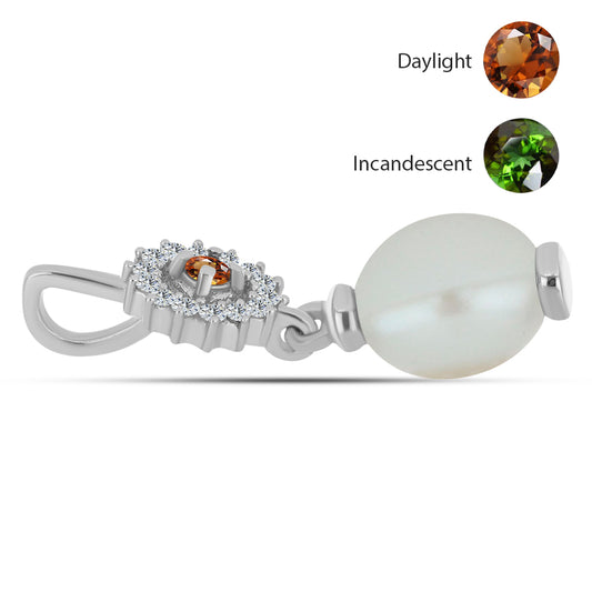 Colgante de Plata con Zultanita de Anatolia certificado y cultivado en laboratorio y Perla de Agua Dulce