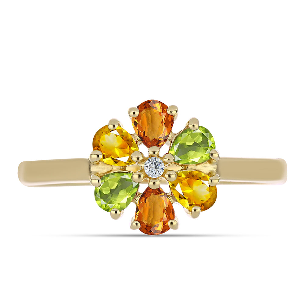 Anillo de Plata Bañada en Oro con Zafiro Arco Iris y Topacio Blanco