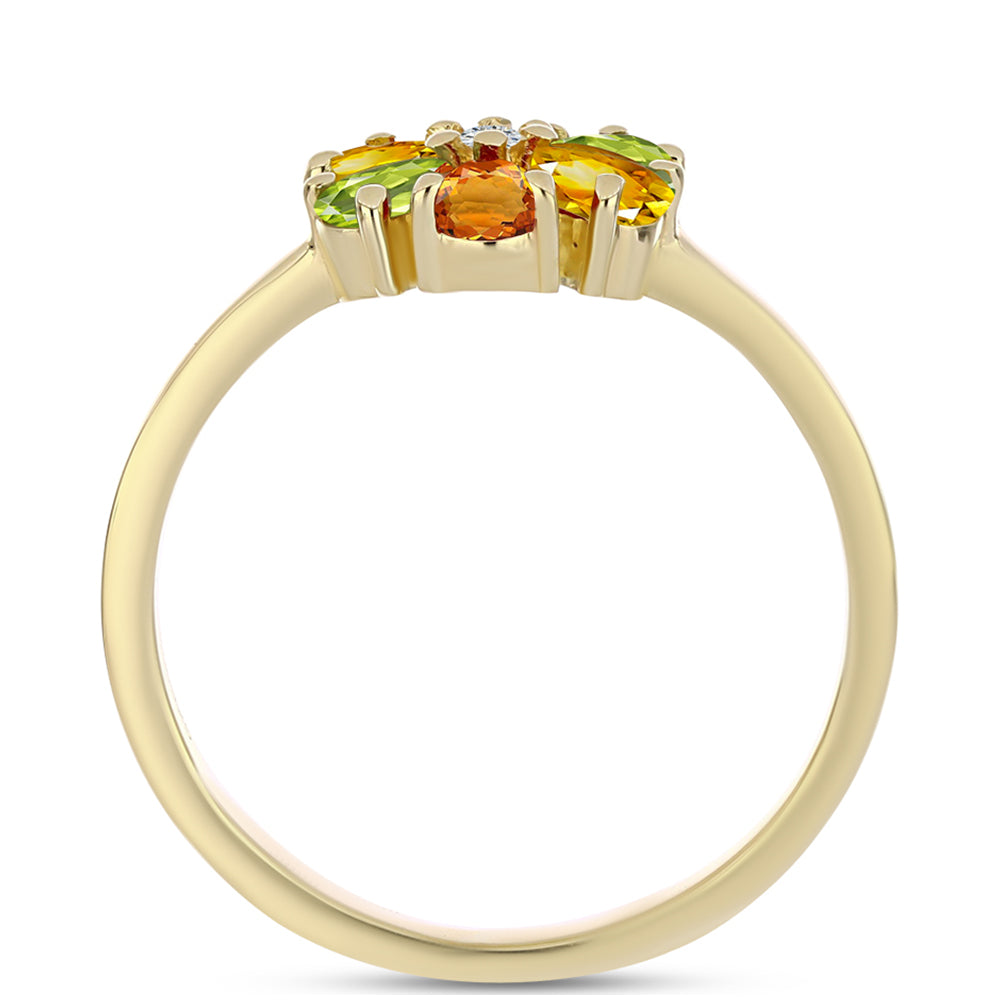 Anillo de Plata Bañada en Oro con Zafiro Arco Iris y Topacio Blanco 3 