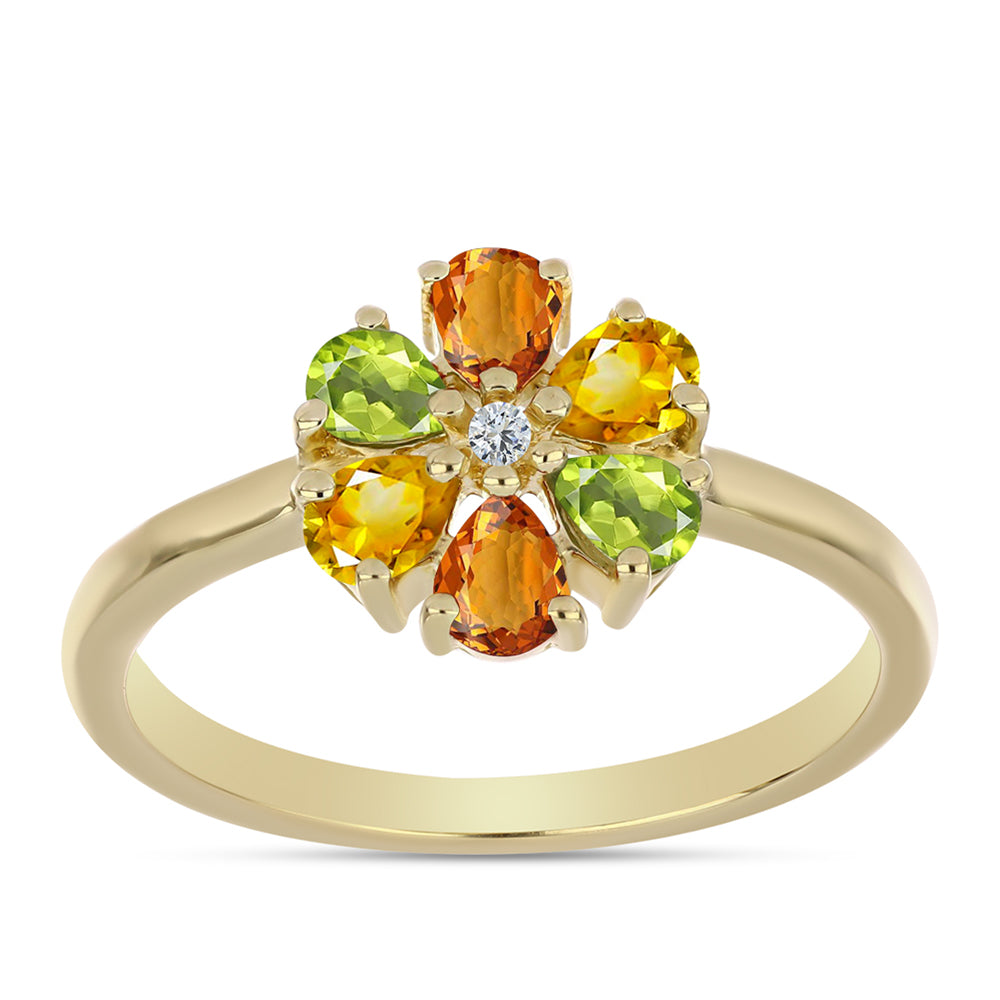 Anillo de Plata Bañada en Oro con Zafiro Arco Iris y Topacio Blanco