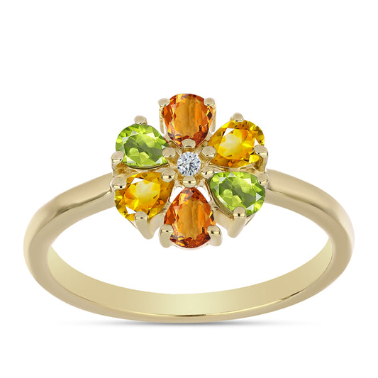 Anillo de Plata Bañada en Oro con Zafiro Arco Iris y Topacio Blanco