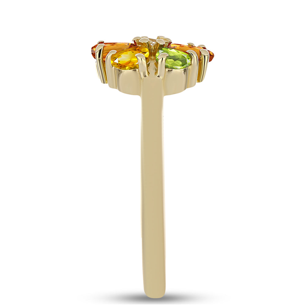 Anillo de Plata Bañada en Oro con Zafiro Arco Iris y Topacio Blanco 4 