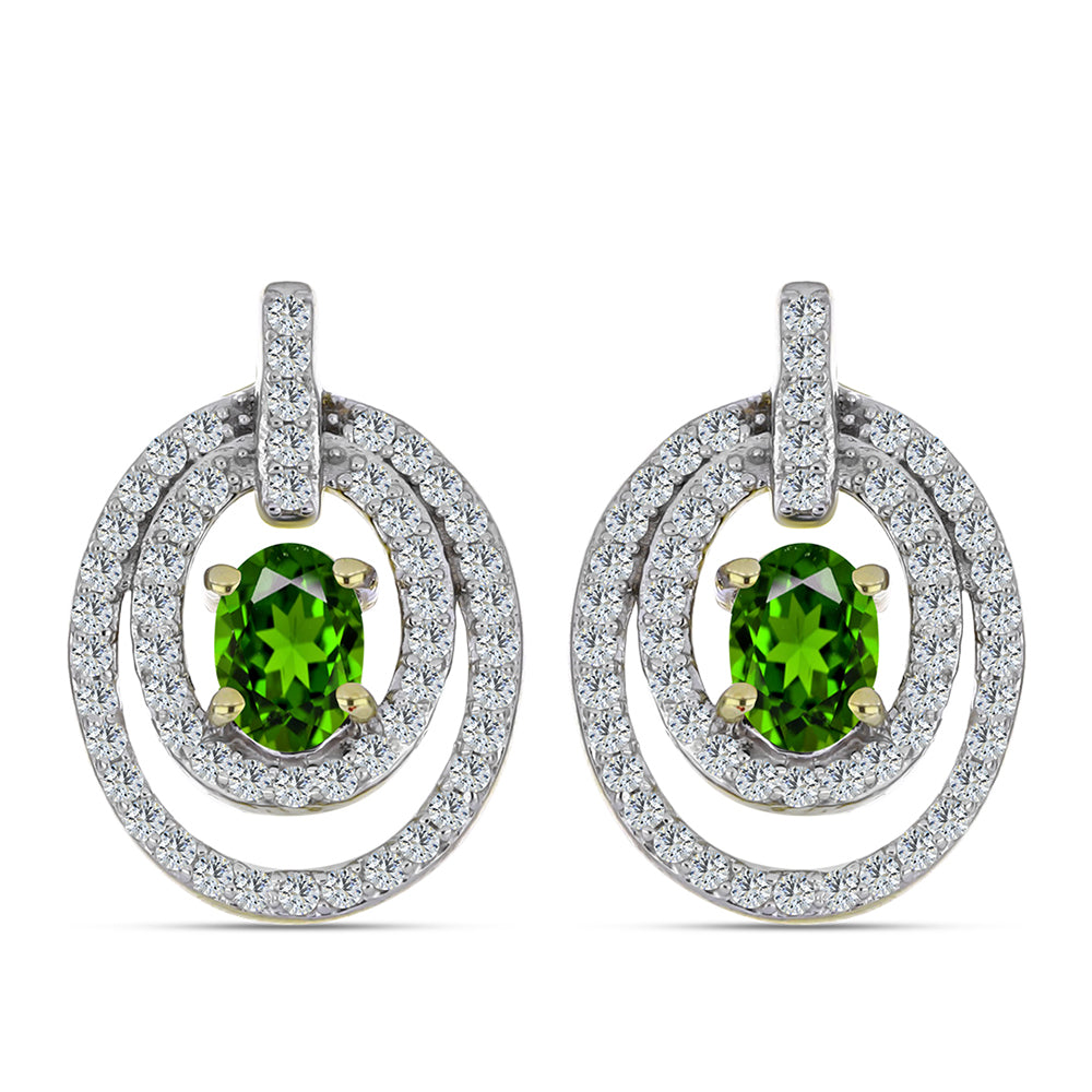 Pendientes de Plata Bañada en Oro con Zafiro Arco Iris y Topacio Blanco 1 