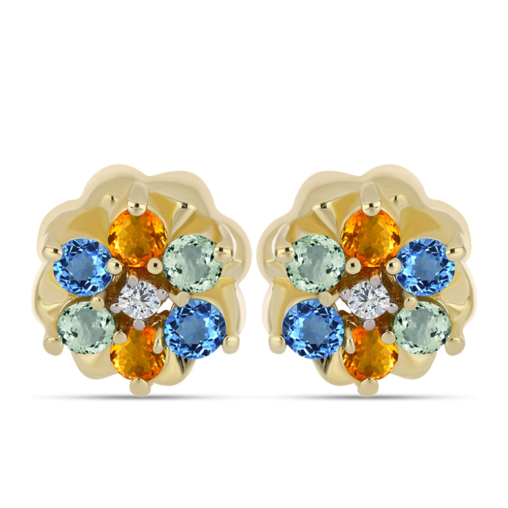 Pendientes de Plata Bañada en Oro con Zafiro Arco Iris y Topacio Blanco 1 