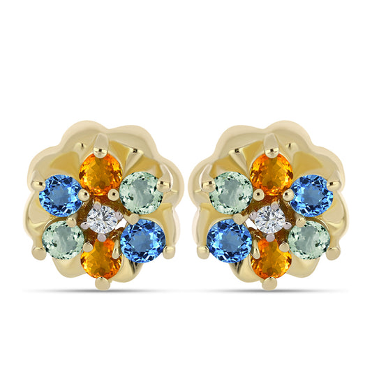 Pendientes de Plata Bañada en Oro con Zafiro Arco Iris y Topacio Blanco