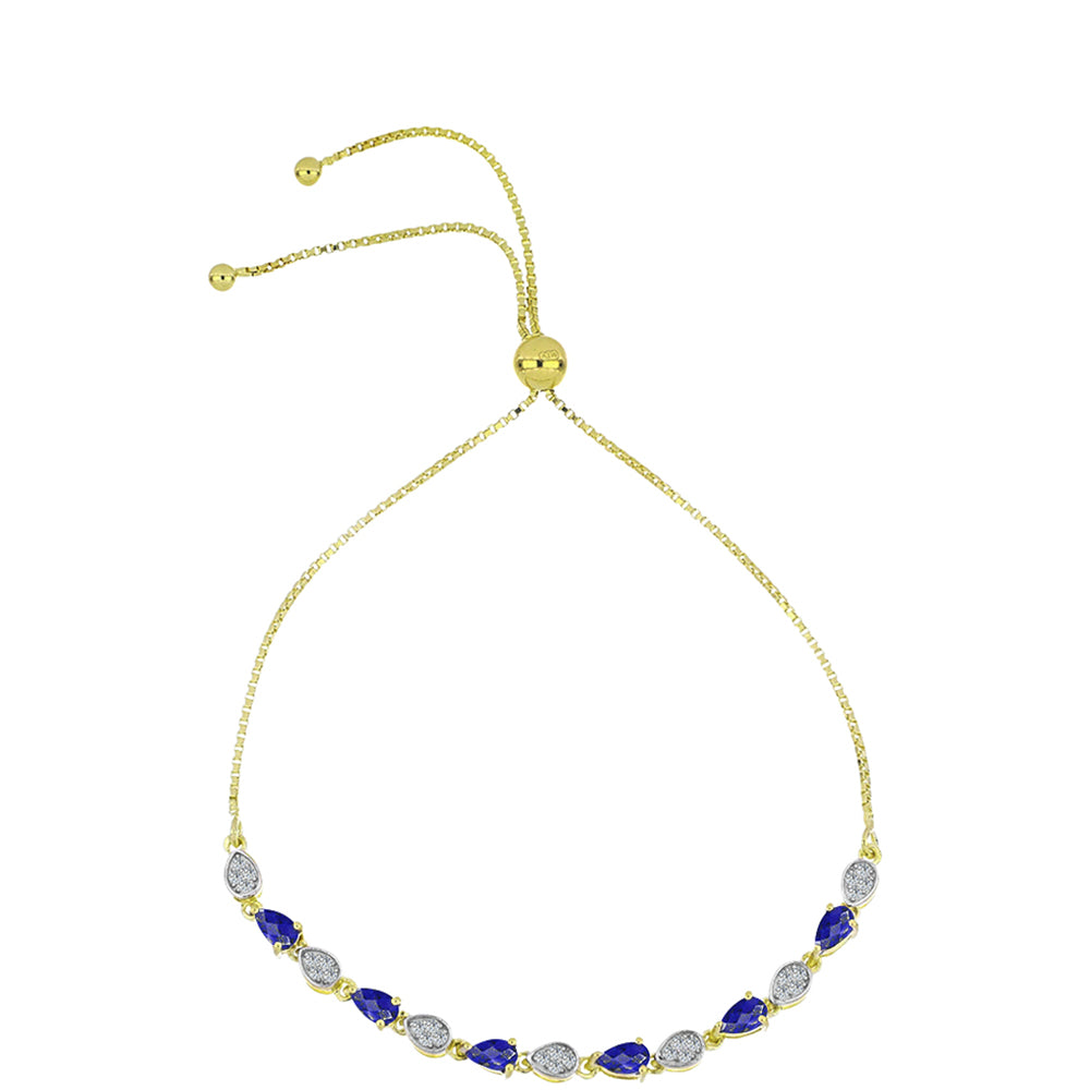 Pulsera de Plata Bañada en Oro con Lapislázuli y Topacio Blanco 1 