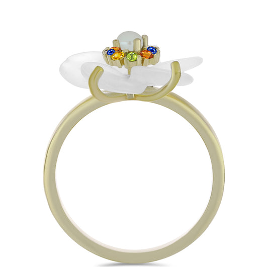 Anillo de Plata Bañada en Oro con Zafiro Arco Iris y Perla de Agua Dulce
