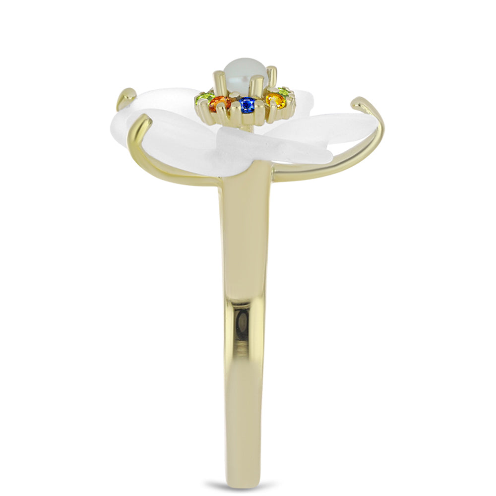 Anillo de Plata Bañada en Oro con Zafiro Arco Iris y Perla de Agua Dulce 4 
