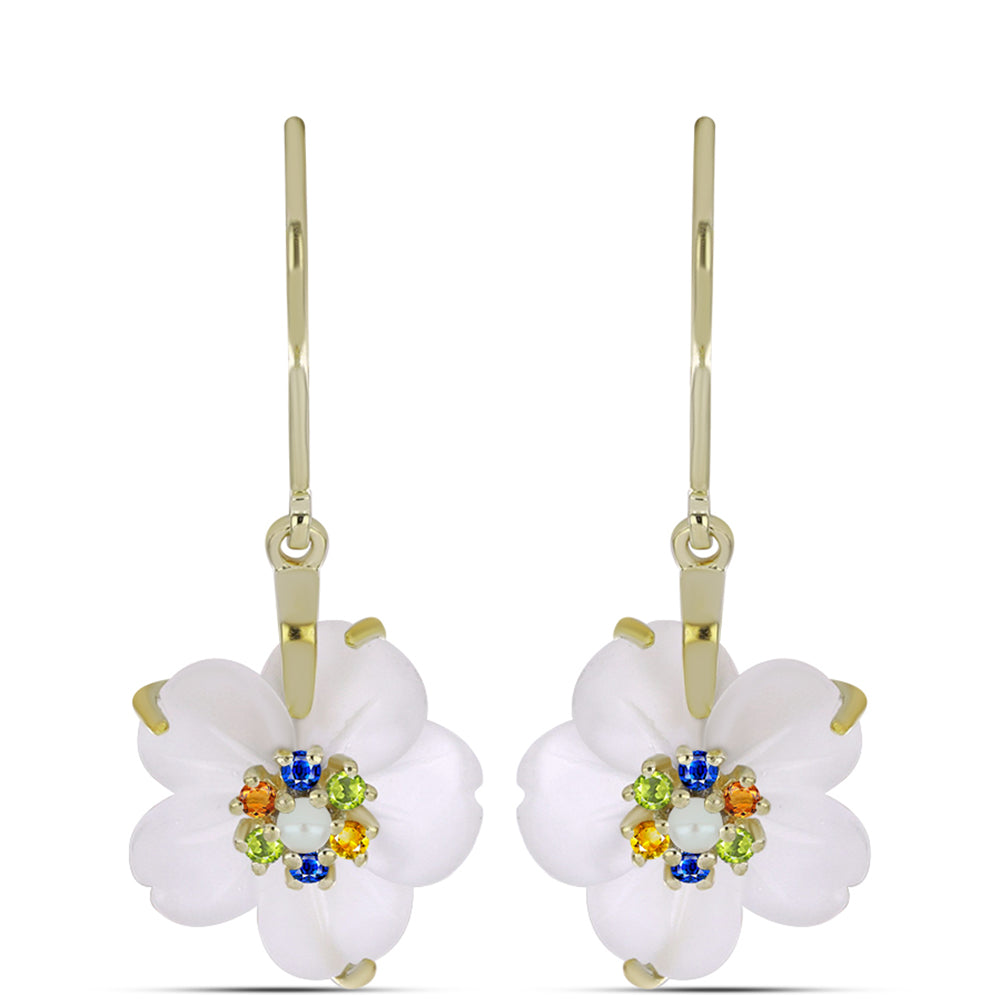 Pendientes de Plata Bañada en Oro con Zafiro Arco Iris y Perla de Agua Dulce 1 