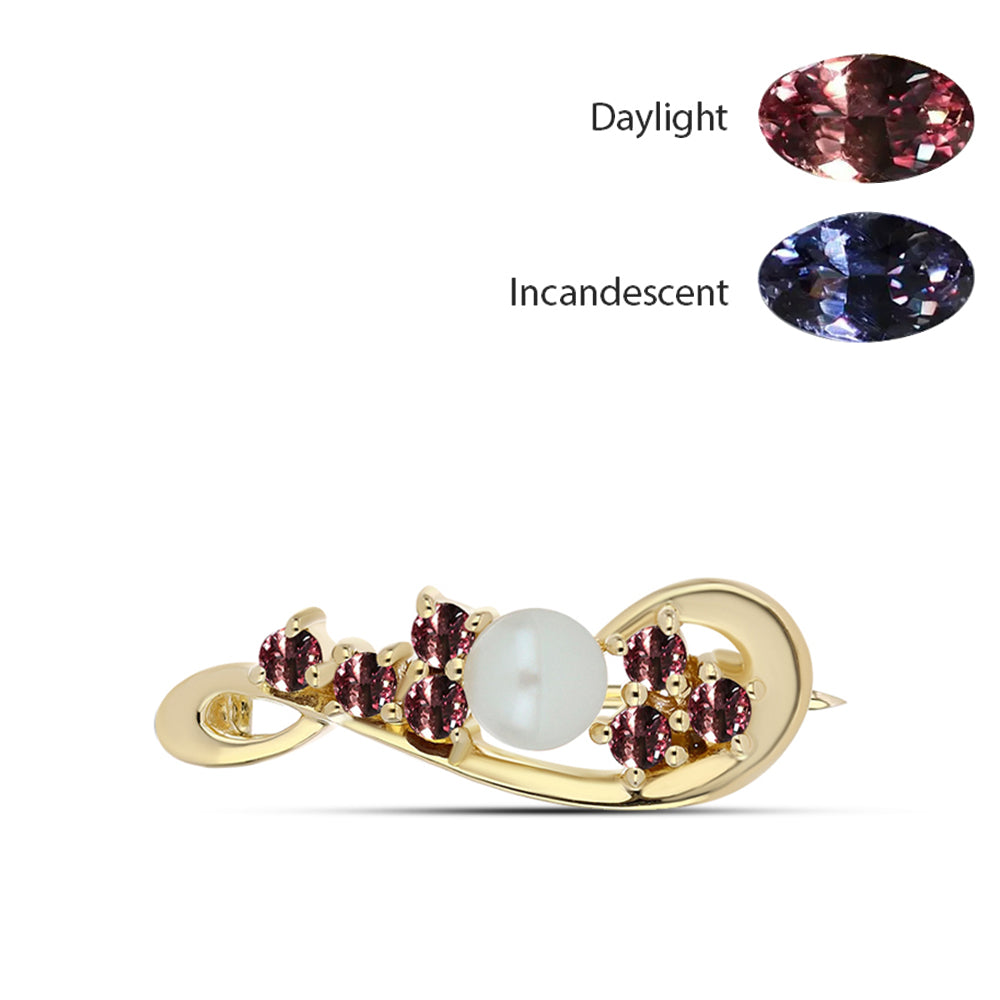 Broche de Plata Bañada en Oro con Granate Multicolor de Tsivory y Perla blanca de agua dulce 1 