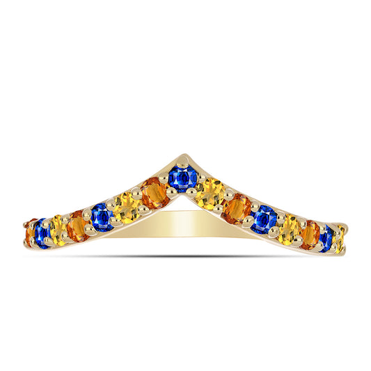 Anillo de Plata Bañada en Oro con Zafiro Arco Iris