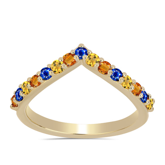 Anillo de Plata Bañada en Oro con Zafiro Arco Iris