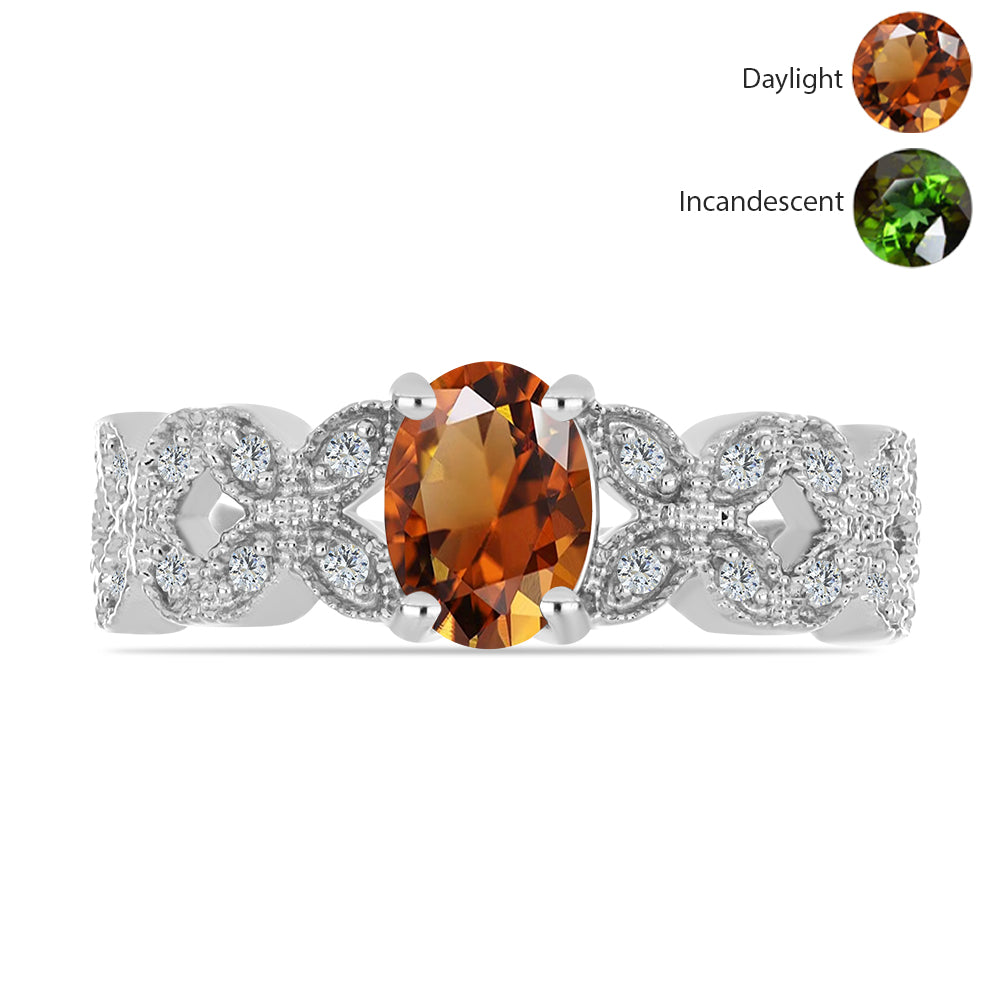 Anillo de Plata con Zultanita de Anatolia certificado y cultivado en laboratorio y Topacio Blanco