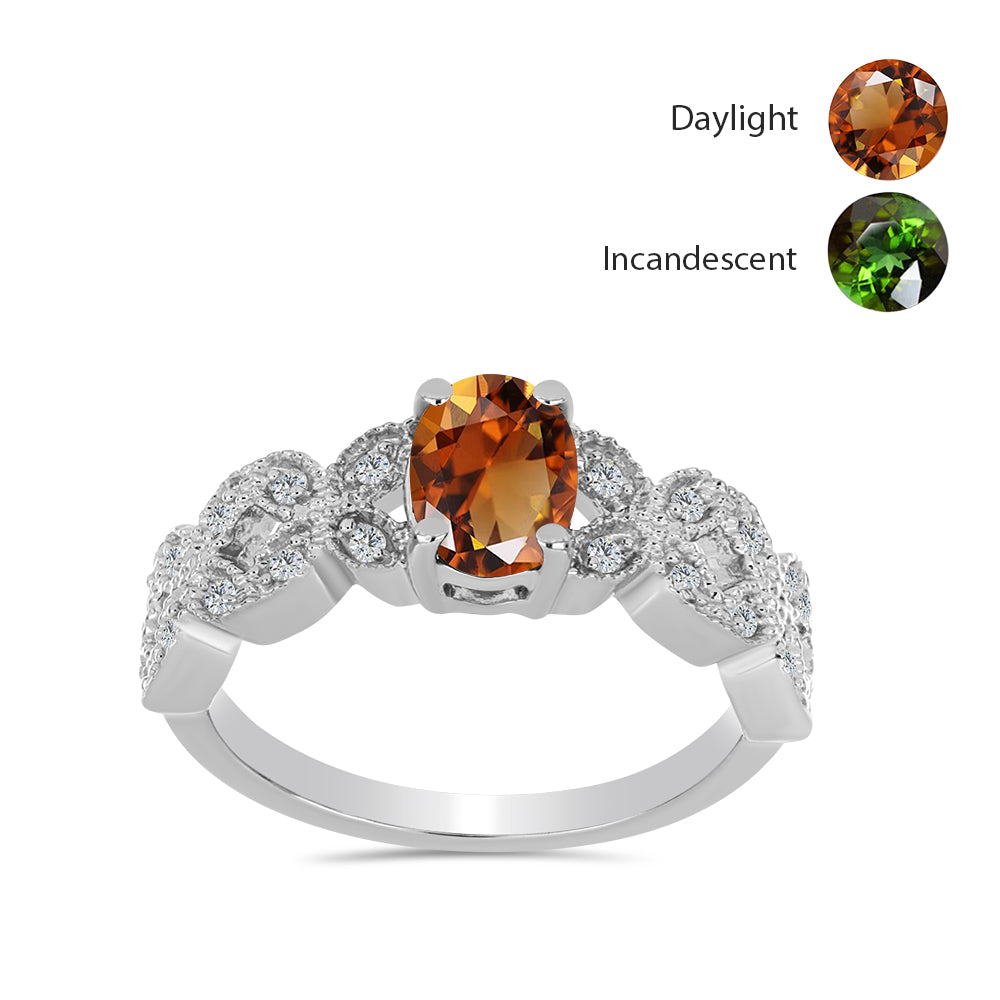 Anillo de Plata con Zultanita de Anatolia certificado y cultivado en laboratorio y Topacio Blanco 1 