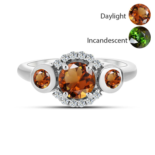 Anillo de Plata con Zultanita de Anatolia certificado y cultivado en laboratorio y Topacio Blanco