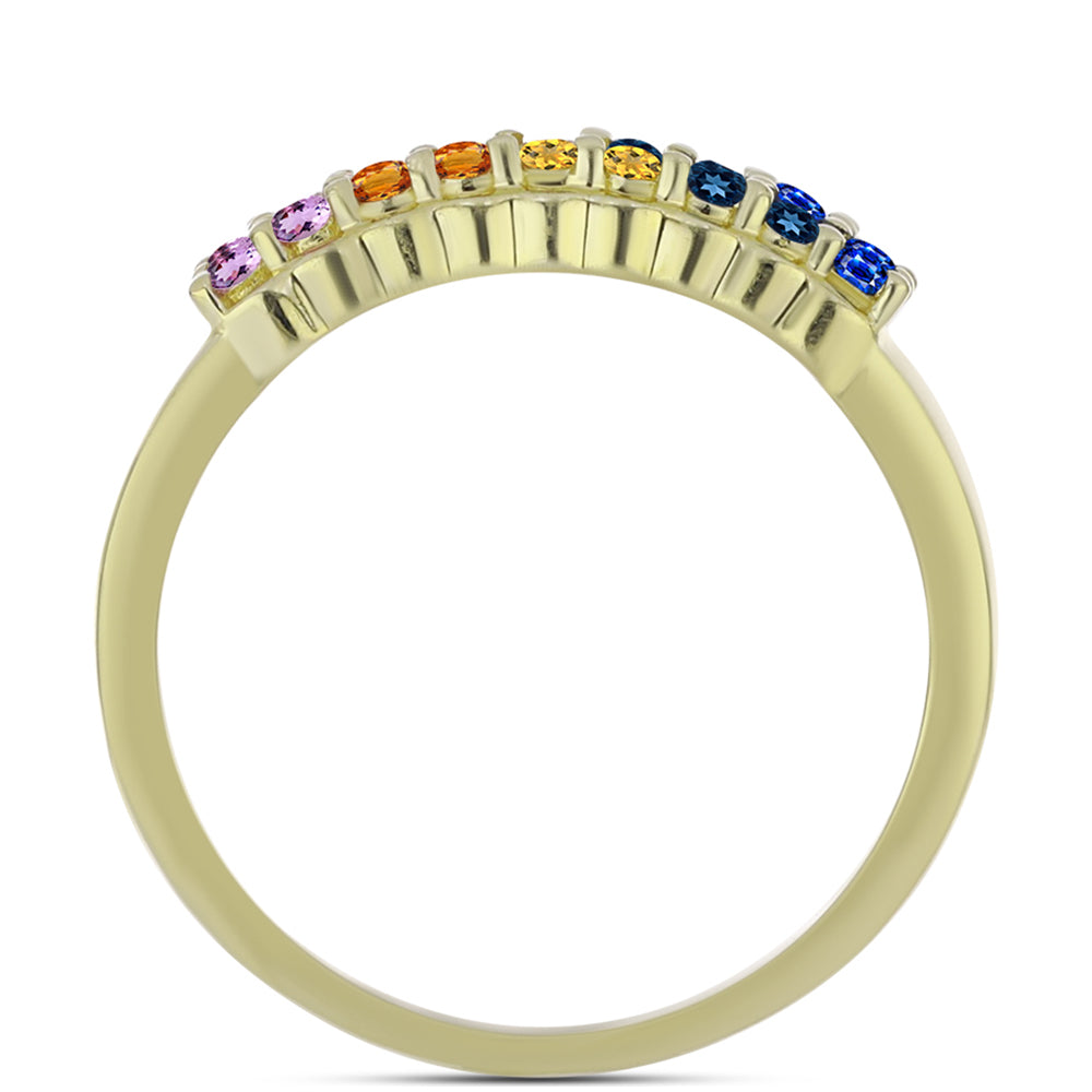 Anillo de Plata Bañada en Oro con Zafiro Arco Iris 3 