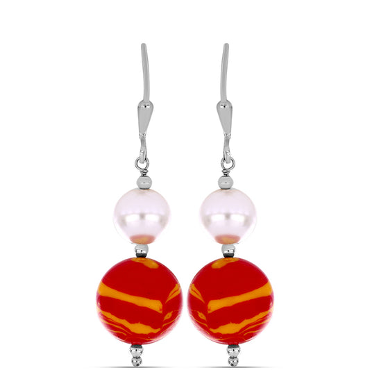 Pendientes de Plata con Jaspe Garra de León y Perla de Agua Dulce