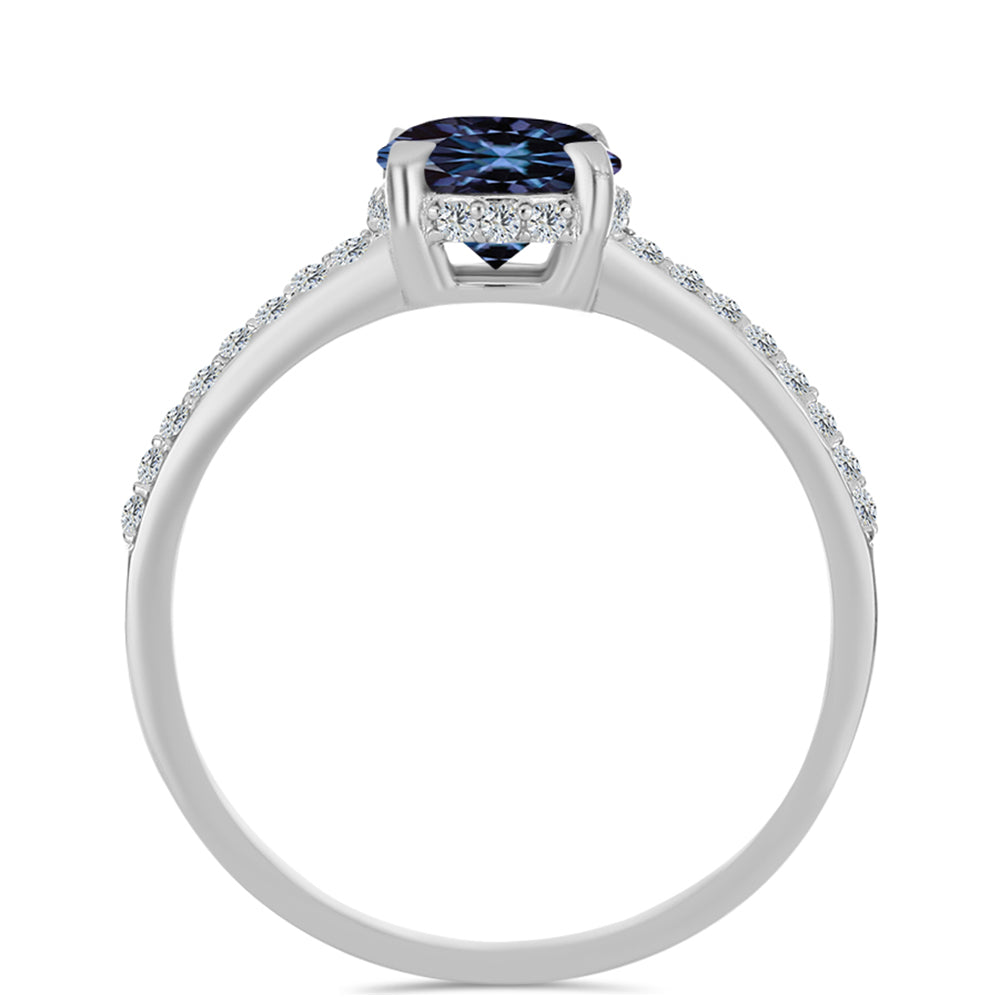 Anillo de Plata con Moisanita "Púrpura Imperial" y Topacio Blanco