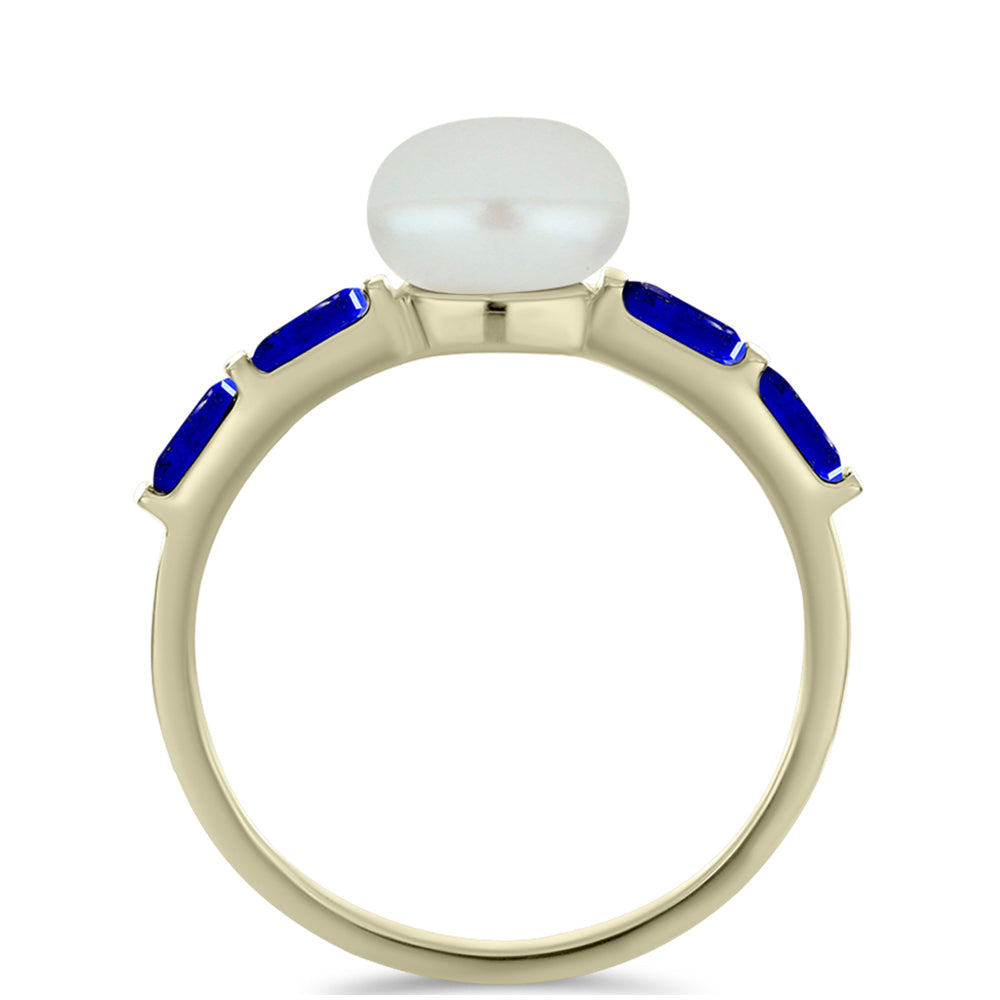 Anillo de Plata Bañada en Oro con Lapislázuli y Perla de Agua Dulce