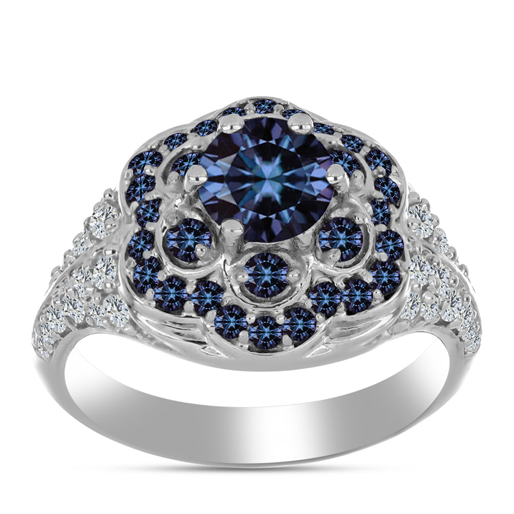 Anillo de Plata con Moisanita "Púrpura Imperial" y Topacio Blanco 1 