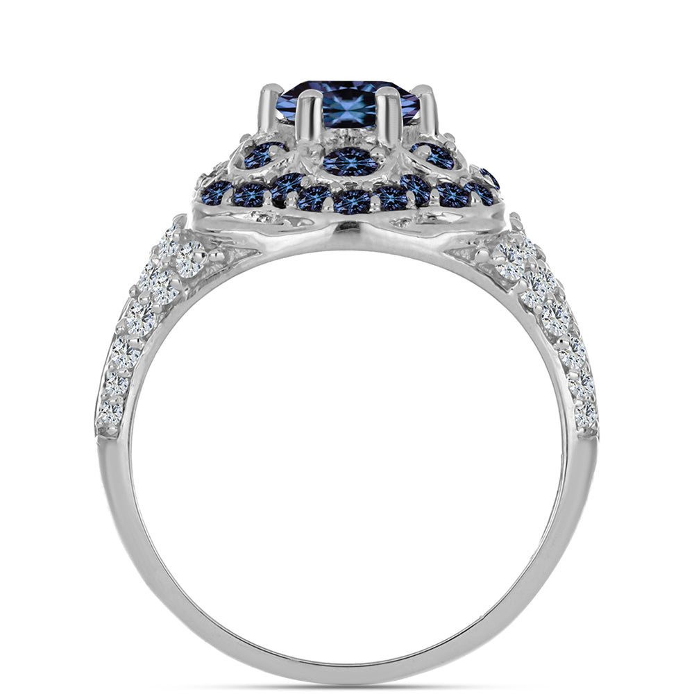 Anillo de Plata con Moisanita "Púrpura Imperial" y Topacio Blanco