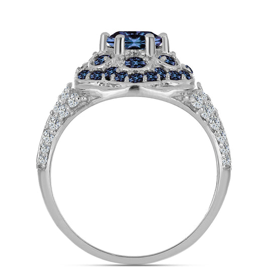 Anillo de Plata con Moisanita "Púrpura Imperial" y Topacio Blanco
