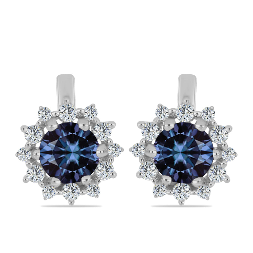 Pendientes de Plata con Moisanita "Púrpura Imperial" y Topacio Blanco