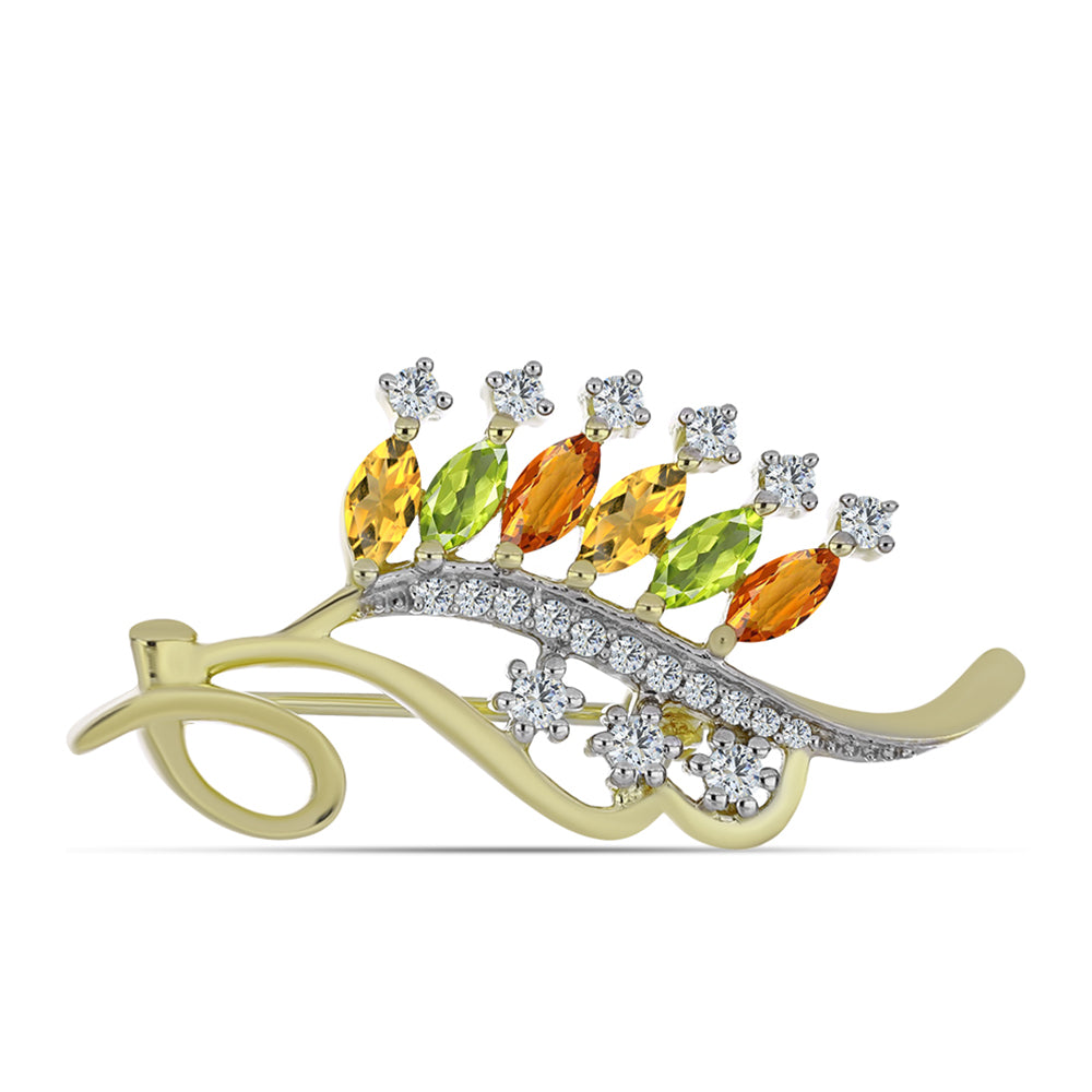 Broche de Plata Bañada en Oro con Zafiro Arco Iris y Topacio Blanco 1 