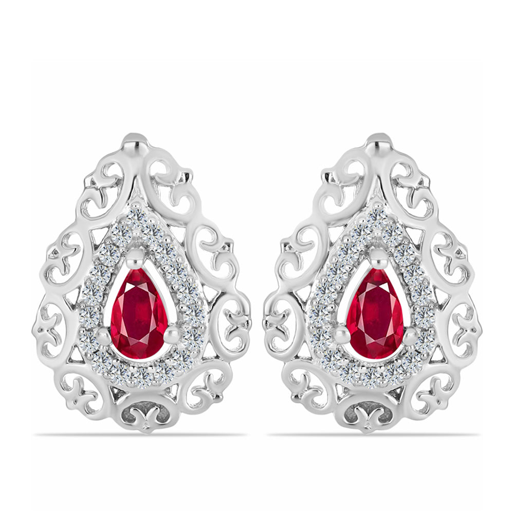 Pendientes de Plata con Rubí de Madagascar y Topacio Blanco