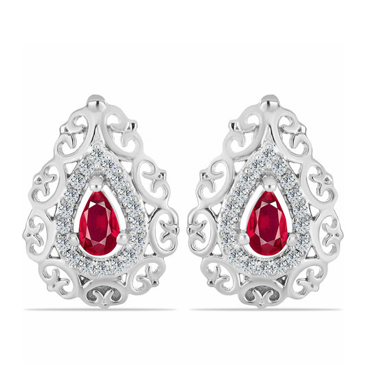Pendientes de Plata con Rubí de Madagascar y Topacio Blanco