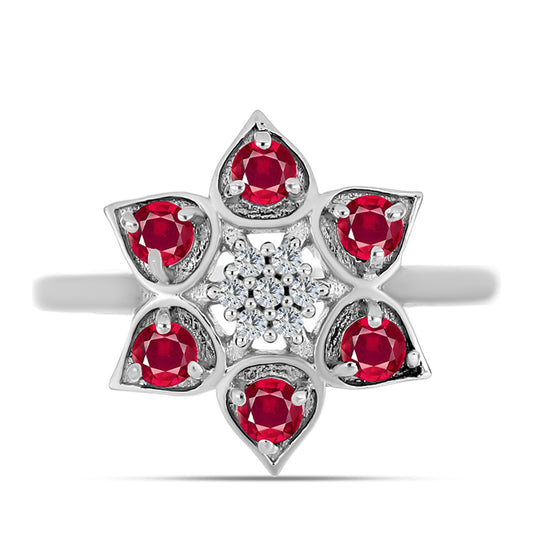 Anillo de Plata con Rubí de Madagascar y Topacio Blanco