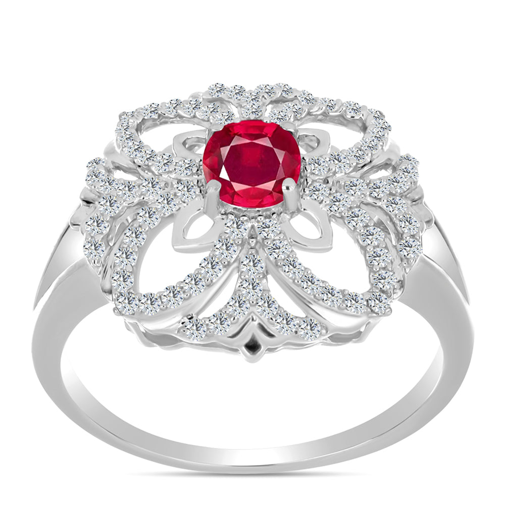 Anillo de Plata con Rubí de Madagascar y Topacio Blanco