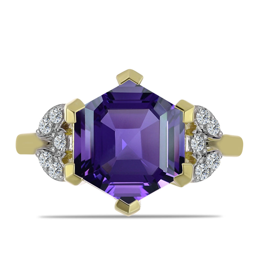 Anillo de Plata Bañada en Oro con Amatista de Marruecos y Topacio Blanco