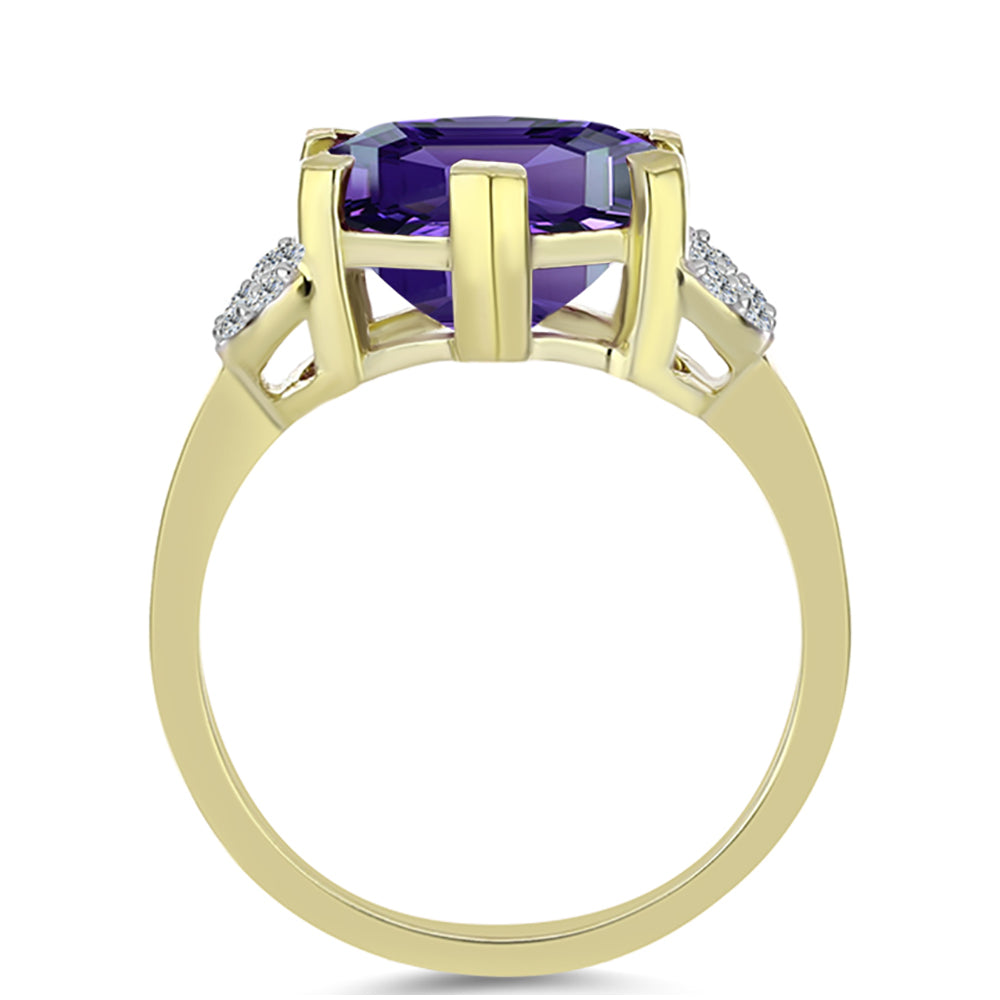 Anillo de Plata Bañada en Oro con Amatista de Marruecos y Topacio Blanco