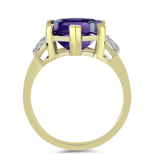 Anillo de Plata Bañada en Oro con Amatista de Marruecos y Topacio Blanco