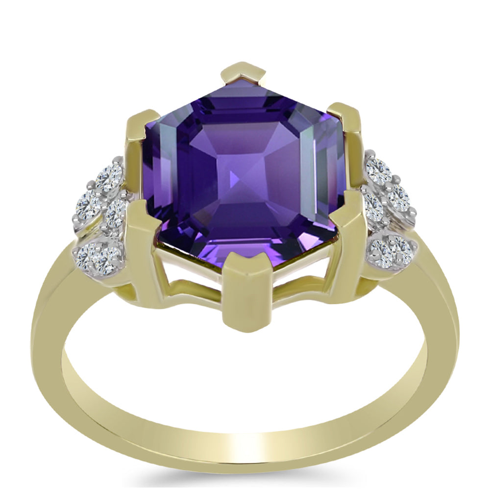 Anillo de Plata Bañada en Oro con Amatista de Marruecos y Topacio Blanco