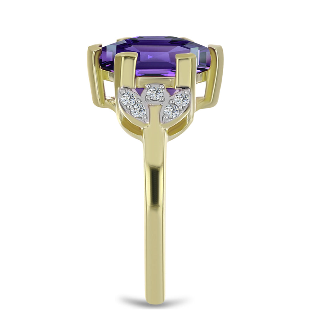 Anillo de Plata Bañada en Oro con Amatista de Marruecos y Topacio Blanco 4 