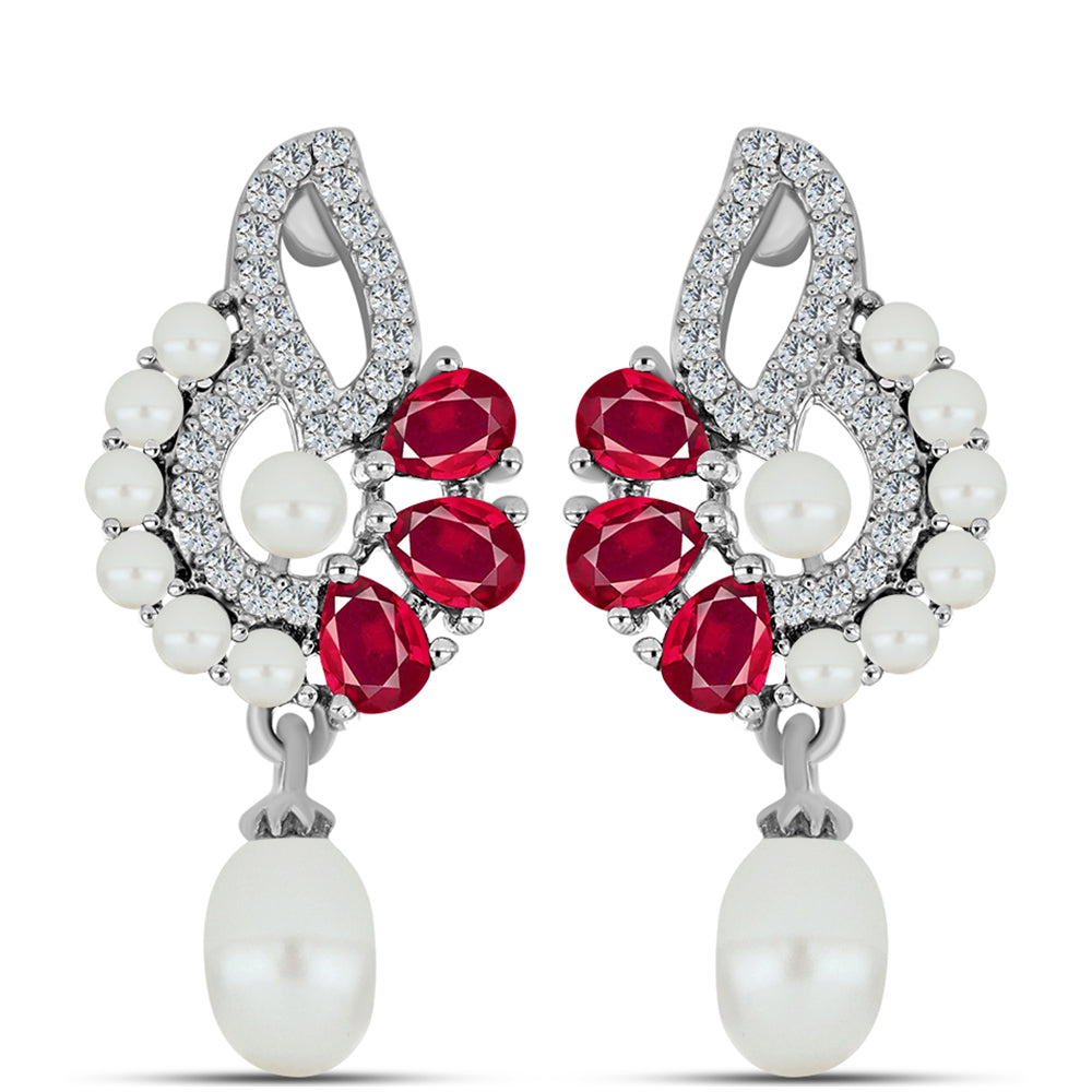 Pendientes de Plata con Rubí de Madagascar y Perla blanca de agua dulce 1 