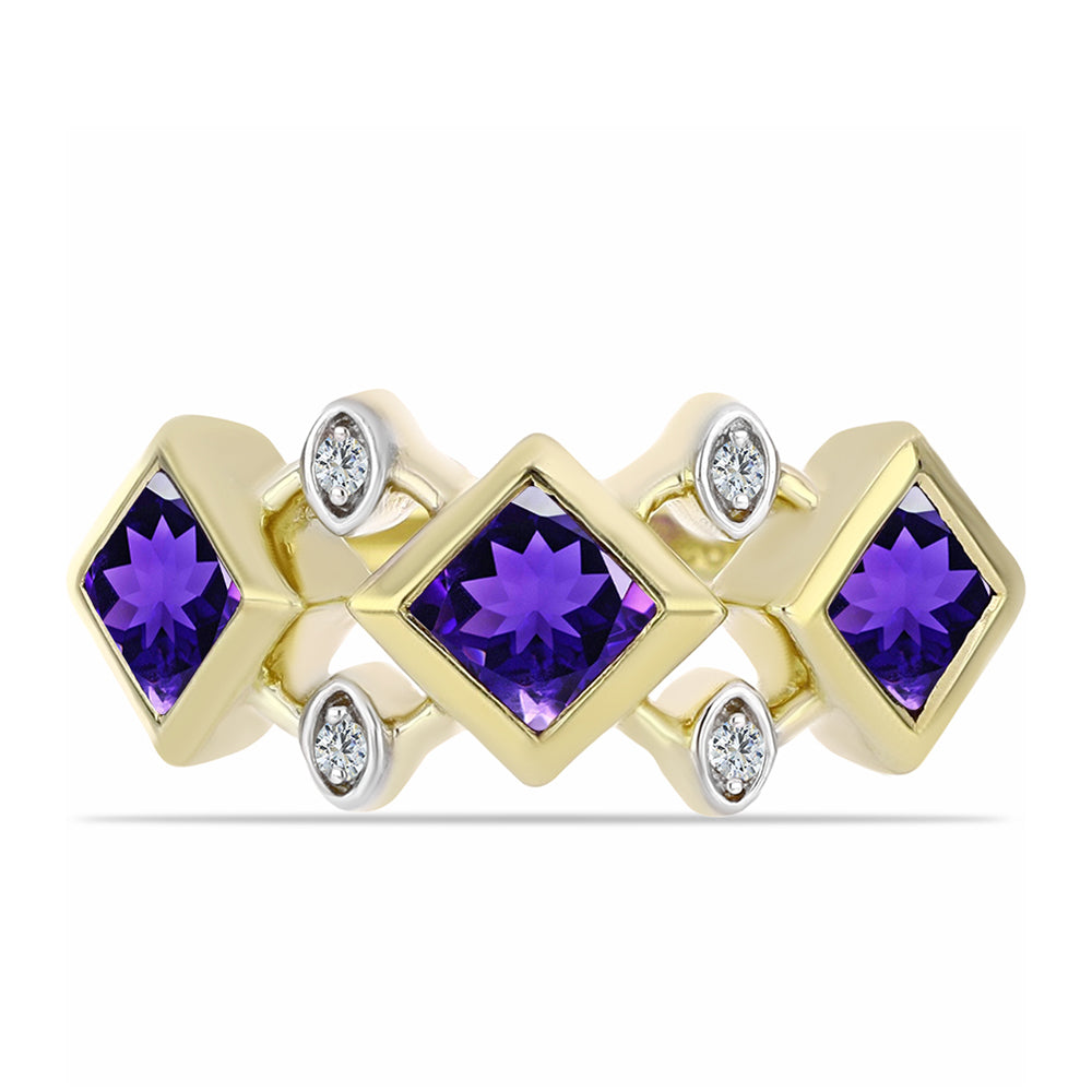 Anillo de Plata Bañada en Oro con Amatista de Marruecos y Topacio Blanco 1 