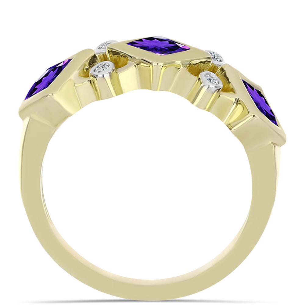 Anillo de Plata Bañada en Oro con Amatista de Marruecos y Topacio Blanco