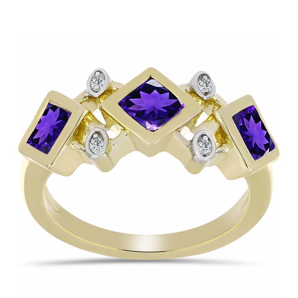 Anillo de Plata Bañada en Oro con Amatista de Marruecos y Topacio Blanco 3 