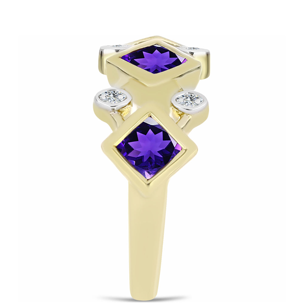 Anillo de Plata Bañada en Oro con Amatista de Marruecos y Topacio Blanco