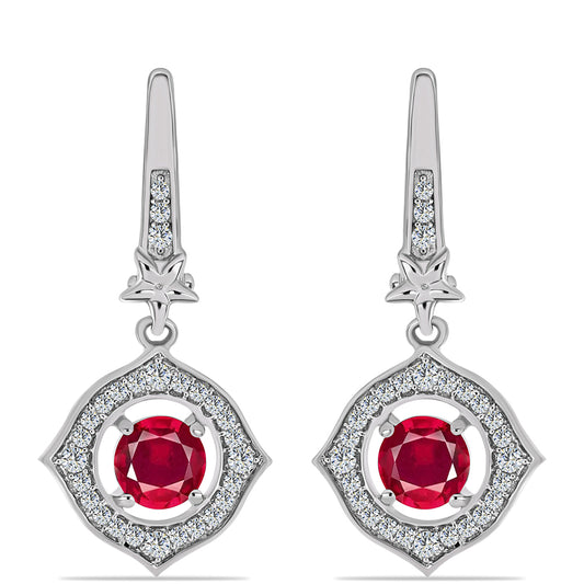 Pendientes de Plata con Rubí de Madagascar y Topacio Blanco