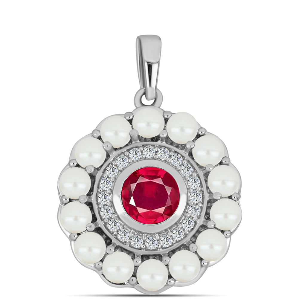 Colgante de Plata con Rubí de Madagascar y Perla blanca de agua dulce