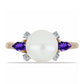 Anillo de Plata Bañada en Oro con Amatista de Marruecos y Perla blanca de agua dulce