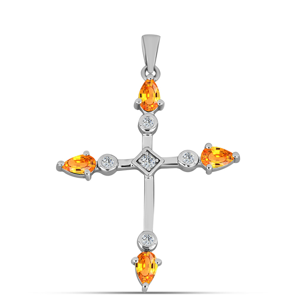 Cruz Colgante de Plata con Zafiro Padparadscha y Topacio Blanco 1 